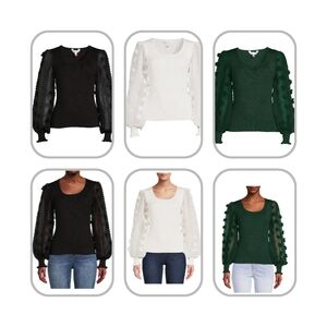 No Bo 3 PICS Juniors' Scoop Neck Top w/Floral Bell Sleeves New W/Tags 💕Size M